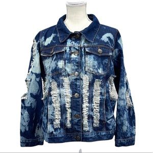 DAZL Women’s Plus Size Tie Dye Distressed Jean Jacket Size 2X